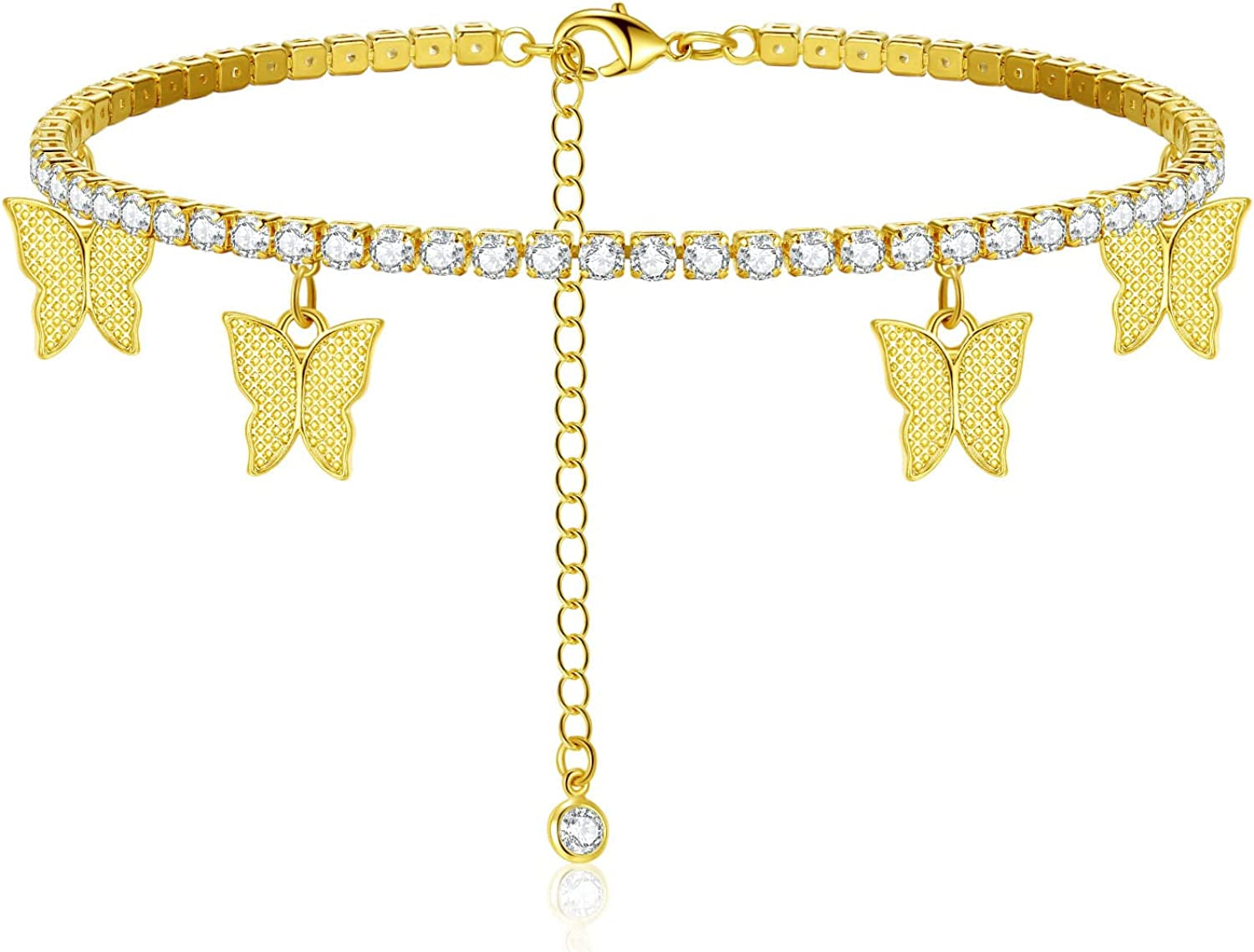 Luxval Ankle Bracelets for Women, Tennis Chain Butterfly Anklets for Women 14K Gold Bead Link Foot Jewelry CZ Stones Anklet Bracelets for BFF Gift Apparel & Accessories > Jewelry > Anklets Luxval 1Pcs-Gold CZ Butterfly  