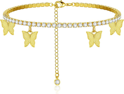 Luxval Ankle Bracelets for Women, Tennis Chain Butterfly Anklets for Women 14K Gold Bead Link Foot Jewelry CZ Stones Anklet Bracelets for BFF Gift Apparel & Accessories > Jewelry > Anklets Luxval 1Pcs-Gold CZ Butterfly  