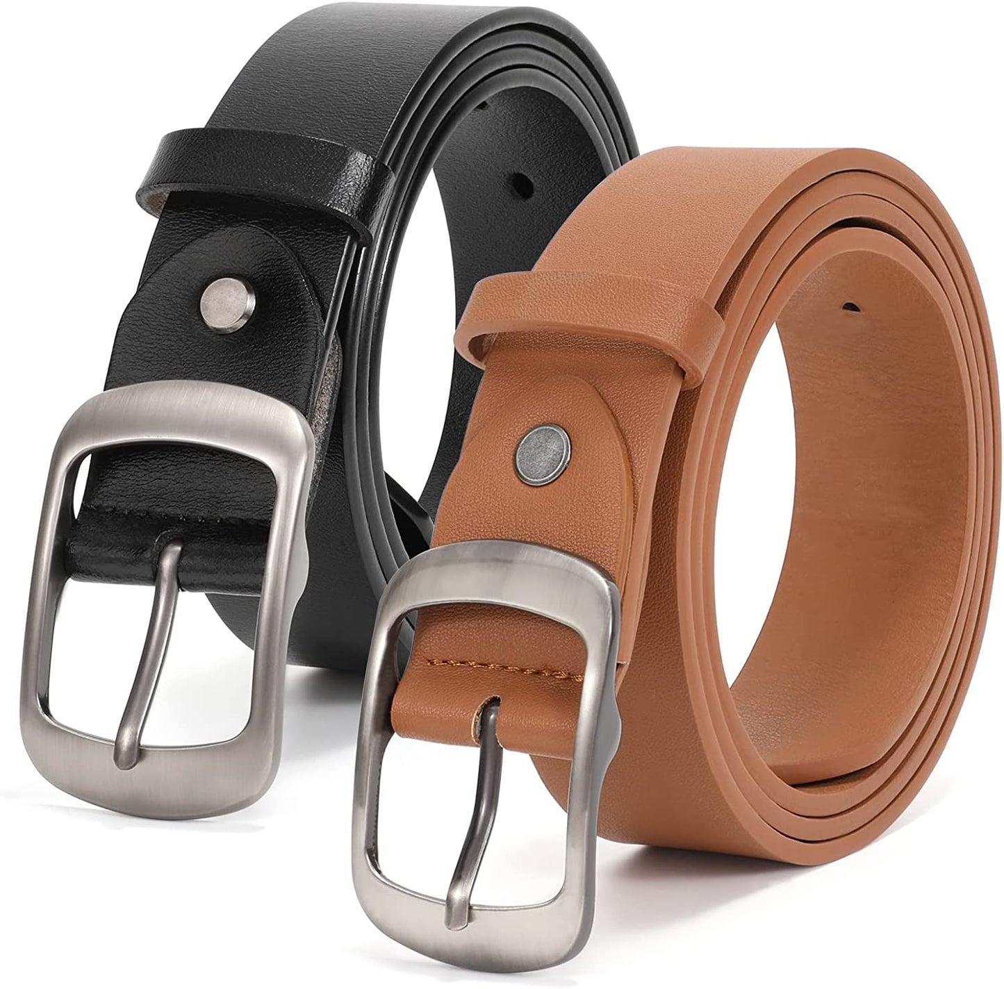 Plus Size Women Leather Belt JASGOOD Black Casual Waist Belt for Jeans Pants with Metal Pin Buckle Apparel & Accessories > Clothing Accessories > Belts KYLIE MAX G-black+brown Fit Waist Size 53''-57'' 
