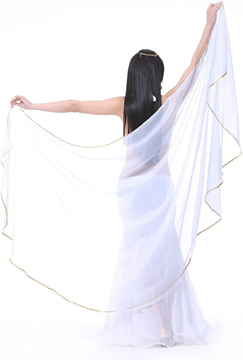 Lightweight Semicircle Chiffon Hand Scarf Belly Dance Costume Outfit Hip Scarf Sequin Trim Shawls Veils Apparel & Accessories > Clothing Accessories > Scarves & Shawls SHOWYOU White  