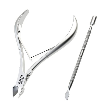 Nail Cuticle Trimmer Professional Cuticle Cutter Stainless Steel Cuticle Nippers with Sharp Blades and Double Spring Cuticle Clippers for Nail Care Pedicure Manicure Nail Tools (Silver) Health & Beauty > Personal Care > Cosmetics > Cosmetic Tools > Nail Tools GREEN ESTETICA Silver Nipper with Pusher - Pack of 2  