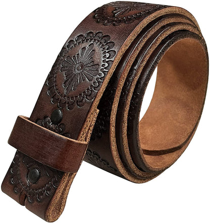 Western Floral Engraved Embossed Tooled Genuine Leather Belt Strap or Belt 1-1/2"(38Mm) Wide, Multi-Style Options Apparel & Accessories > Clothing Accessories > Belts Belts.com Type T70-05 Strap - Brown 34 