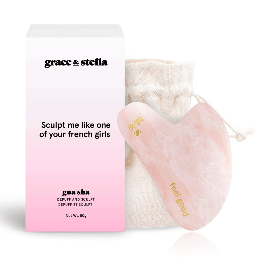 Rose Quartz Gua Sha Massage Tool - Guasha Tool for Face - Skincare Gua Sha Stone - Sculpting Jawline, Lymphatic Drainage, Depuffing, Massager - Face Gua Sha - Gusha Facial Tools for Scraping (Pink) Health & Beauty > Personal Care > Cosmetics > Cosmetic Tools > Skin Care Tools Grace & Stella Gua Sha  