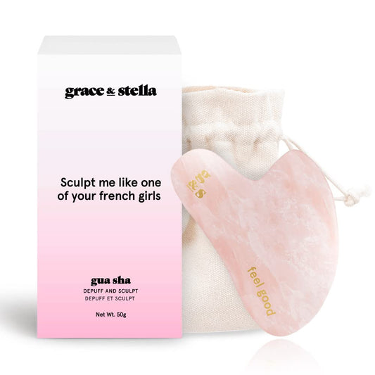 Rose Quartz Gua Sha Massage Tool - Guasha Tool for Face - Skincare Gua Sha Stone - Sculpting Jawline, Lymphatic Drainage, Depuffing, Massager - Face Gua Sha - Gusha Facial Tools for Scraping (Pink) Health & Beauty > Personal Care > Cosmetics > Cosmetic Tools > Skin Care Tools Grace & Stella Gua Sha  
