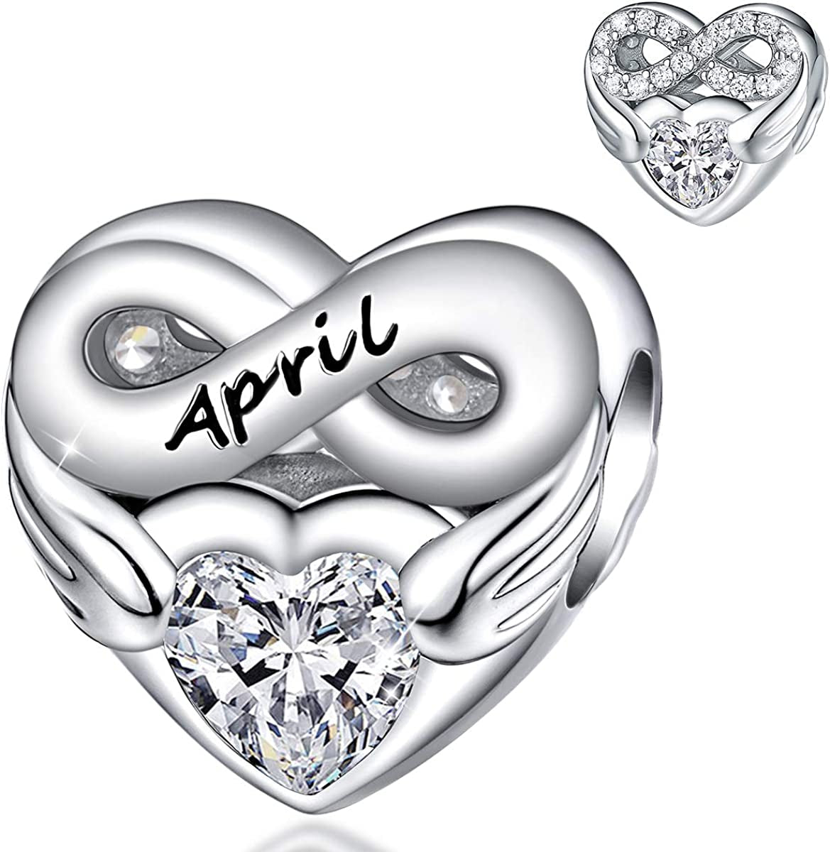 FOREVER QUEEN Birthstone Charms for Charms Bracelet- 925 Sterling Silver Love Heart Beads Infinite Love Charms, Happy Birthday Charms for Bracelet and Necklace Apparel & Accessories > Jewelry > Bracelets FOREVER QUEEN pandora charms April  