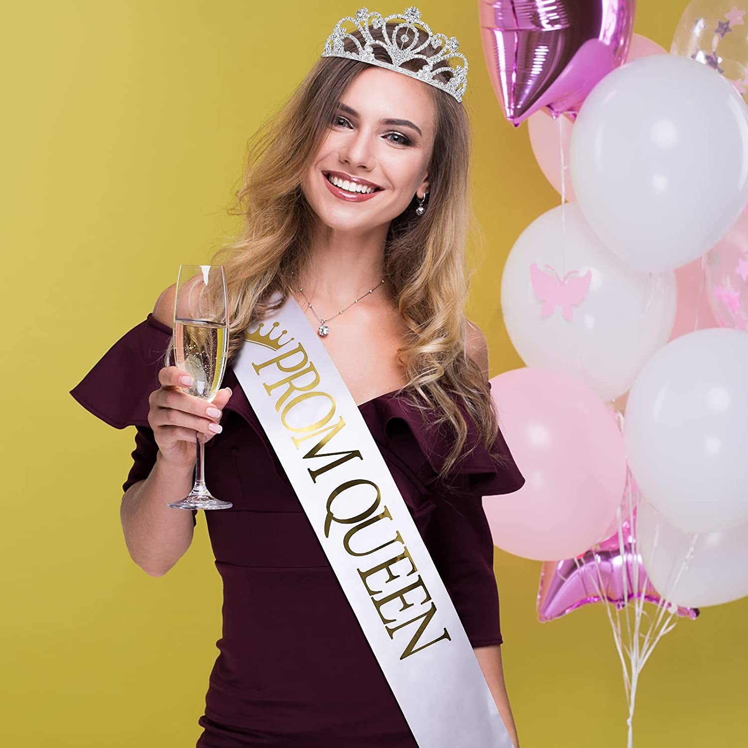 Prom Queen and King Prom Sash Crowns Tiara Bridal Shiny Satin for Adults Halloween Cosplay Favors Graduation Party(Modern Style) Apparel & Accessories > Clothing Accessories > Sashes Saintrygo   