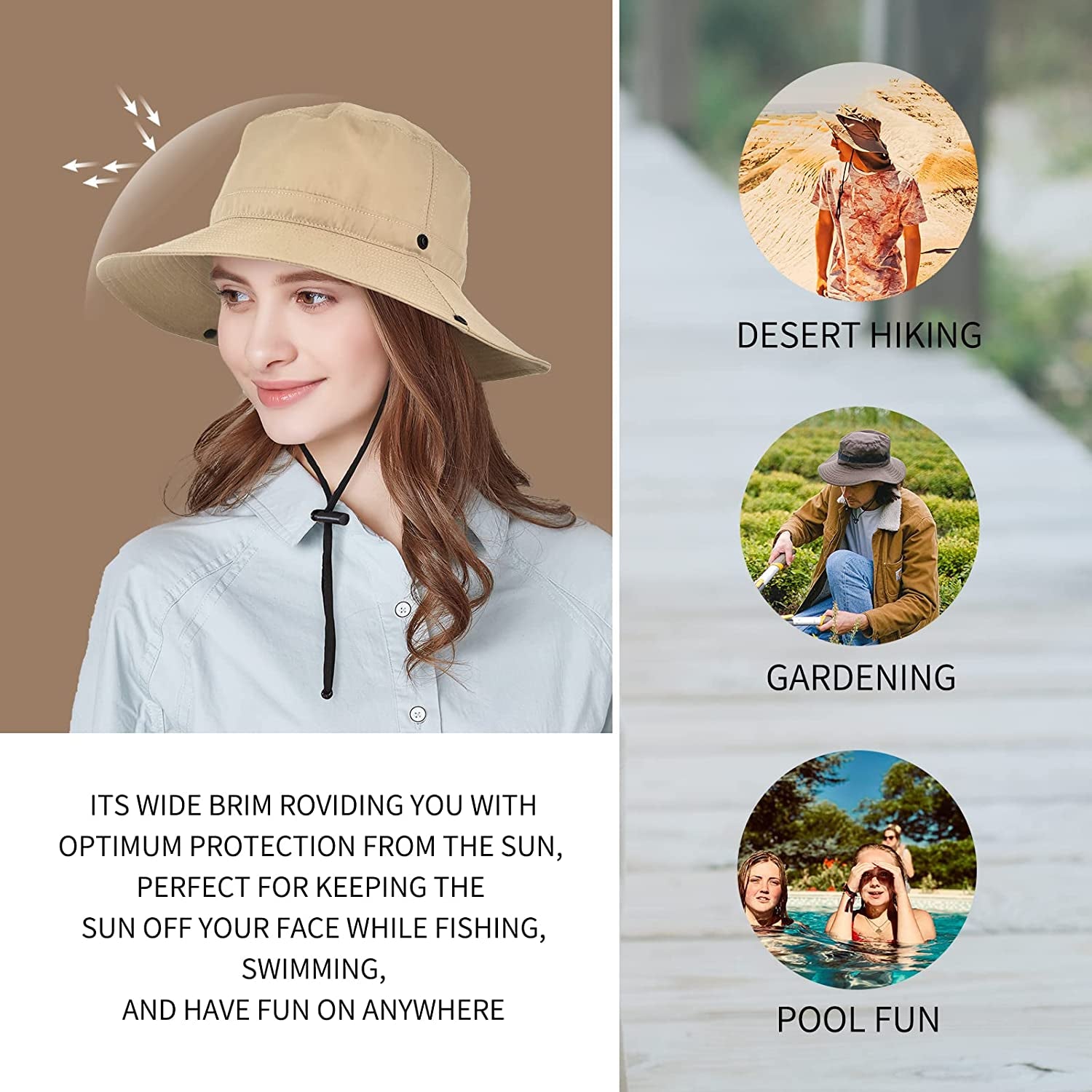 ENJOYFUR Womens Wide Brim Sun Hats with Sun Protection Summer Outdoor UPF Hat Unisex Mens Fishing Camping Hats Apparel & Accessories > Clothing Accessories > Hats ENJOYFUR   