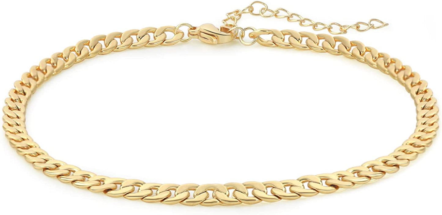 Dainty Gold Chain Anklet,Simple Delicate Figaro Chain Ankelt,Curb Chain Anklet,Coin Chain Anklet,Satellite Chain Anklet,Link Chain Ankle Bracelet,Chain Anklets for Women Apparel & Accessories > Jewelry > Anklets DeScount Curb Chain  