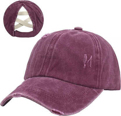HGGE Womens Criss Cross Ponytail Baseball Cap Adjustable High Messy Bun Ponycap Quick Drying Hat Apparel & Accessories > Clothing Accessories > Hats HGGE Z-wine Red  