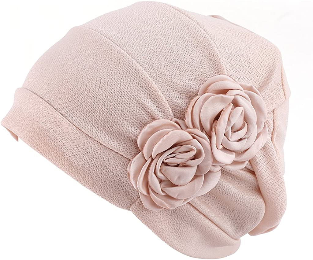 HONENNA Chemo Caps Headwear for Women Turbans Beanies Flowers Hats Headwrap for Cancer Patient Hair Loss Apparel & Accessories > Clothing Accessories > Headwear HONENNA Beige  