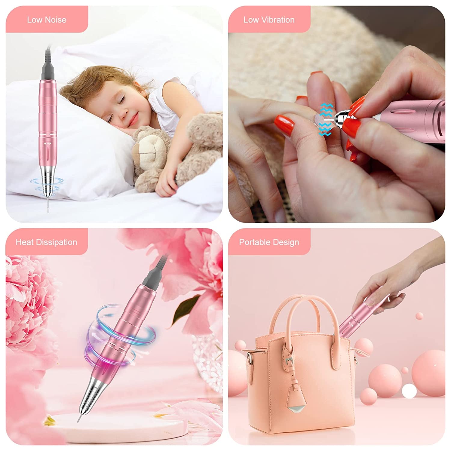 Rechargeable 35000 RPM Nail Drill, Portable Electric Nail Drill Professional Efile Nail Drill Kit for Acrylic, Gel Nails, Manicure Pedicure Polishing Shape Tools with 11Pcs Nail Drill Bits (Pink) Health & Beauty > Personal Care > Cosmetics > Cosmetic Tools > Nail Tools BVCR   