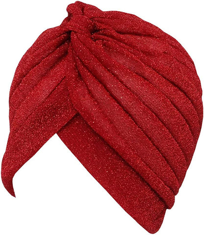 GETACOTA Pleated Glitter Turban for Women Stretchy Hat Beanie Headwrap Twist Elastic Slip on Cap Headwear Accessories Apparel & Accessories > Clothing Accessories > Headwear GETACOTA Red  