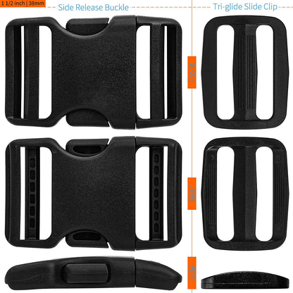 Buckle for Strap 1.5": Side Release Buckles Plastic Clips 4 Set + Tri-Glide Slide 8 Pcs Fit 1 1/2 Inch Wide Nylon Straps Webbing Belt, Heavy Duty Replacement for Backpack, Dual Adjustable No Sewing Apparel & Accessories > Clothing Accessories > Belt Buckles LASIGHT   