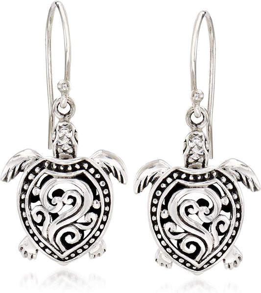 Ross-Simons Sterling Silver Filigree Turtle Drop Earrings Apparel & Accessories > Jewelry > Earrings Ross-Simons   