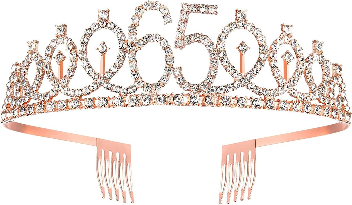 65Th Birthday Sash and Tiara for Women, Rose Gold Birthday Sash Crown 65 & Fabulous Sash and Tiara for Women, 65Th Birthday Gifts for Happy 65Th Birthday Party Favor Supplies Apparel & Accessories > Clothing Accessories > Sashes BRT Bearingshui   