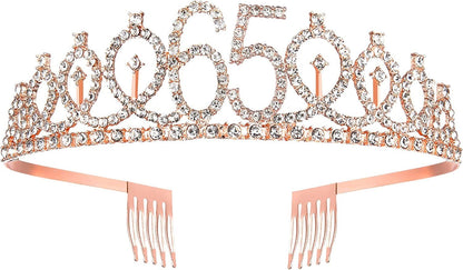 65Th Birthday Sash and Tiara for Women, Rose Gold Birthday Sash Crown 65 & Fabulous Sash and Tiara for Women, 65Th Birthday Gifts for Happy 65Th Birthday Party Favor Supplies Apparel & Accessories > Clothing Accessories > Sashes BRT Bearingshui   