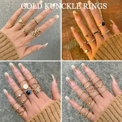 66 Pcs Gold Knuckle Rings Set for Women, Vintage Stackable Rings, Boho Snake Finger Rings, Trendy Midi Rings Pack for Teen Girls