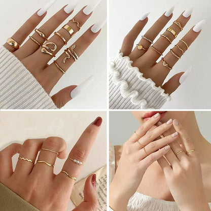 66 Pcs Gold Knuckle Rings Set for Women, Vintage Stackable Rings, Boho Snake Finger Rings, Trendy Midi Rings Pack for Teen Girls