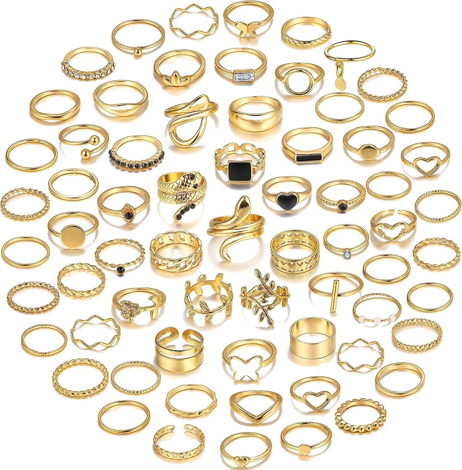 66 Pcs Gold Knuckle Rings Set for Women, Vintage Stackable Rings, Boho Snake Finger Rings, Trendy Midi Rings Pack for Teen Girls A-Gold Ring Set