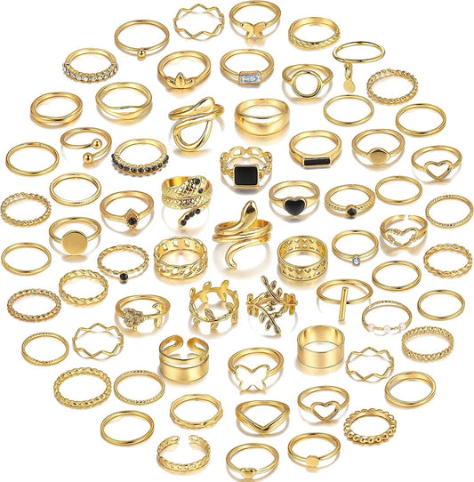 66 Pcs Gold Knuckle Rings Set for Women, Vintage Stackable Rings, Boho Snake Finger Rings, Trendy Midi Rings Pack for Teen Girls A-Gold Ring Set