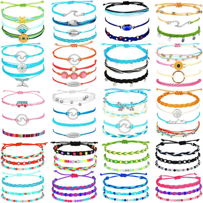 66 Pieces Surfer Wave Friendship Bracelets for Teens Girls Braided Handmade Ocean Bracelets Sunflower Aesthetic String Boho Adjustable Bracelets Jewelry Accessories for Women Men Gifts (Bright Style) Apparel & Accessories > Jewelry > Bracelets Sureio Fresh Style  