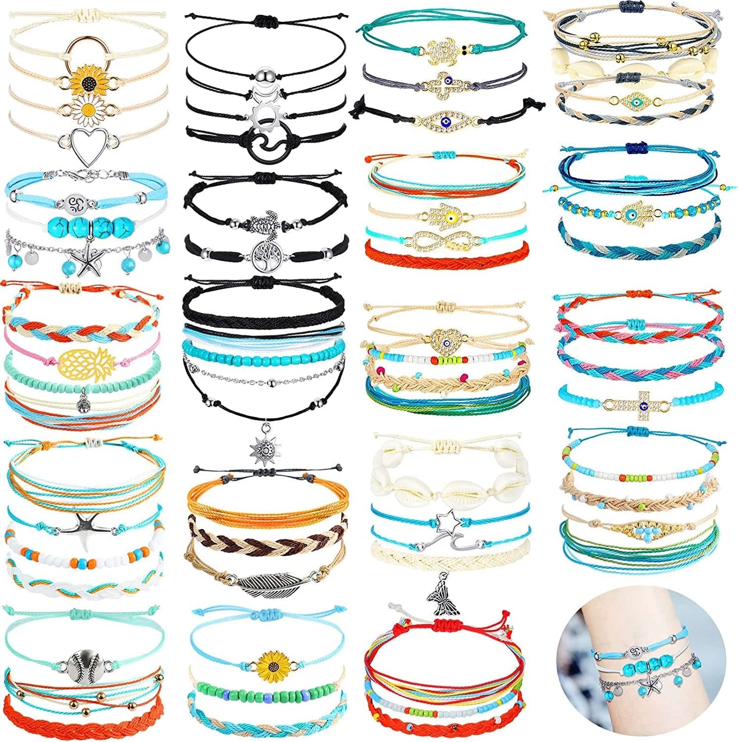 66 Pieces Surfer Wave Friendship Bracelets for Teens Girls Braided Handmade Ocean Bracelets Sunflower Aesthetic String Boho Adjustable Bracelets Jewelry Accessories for Women Men Gifts (Bright Style) Apparel & Accessories > Jewelry > Bracelets Sureio Cute Style  