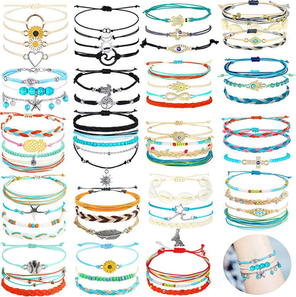 66 Pieces Surfer Wave Friendship Bracelets for Teens Girls Braided Handmade Ocean Bracelets Sunflower Aesthetic String Boho Adjustable Bracelets Jewelry Accessories for Women Men Gifts (Bright Style) Apparel & Accessories > Jewelry > Bracelets Sureio Cute Style  