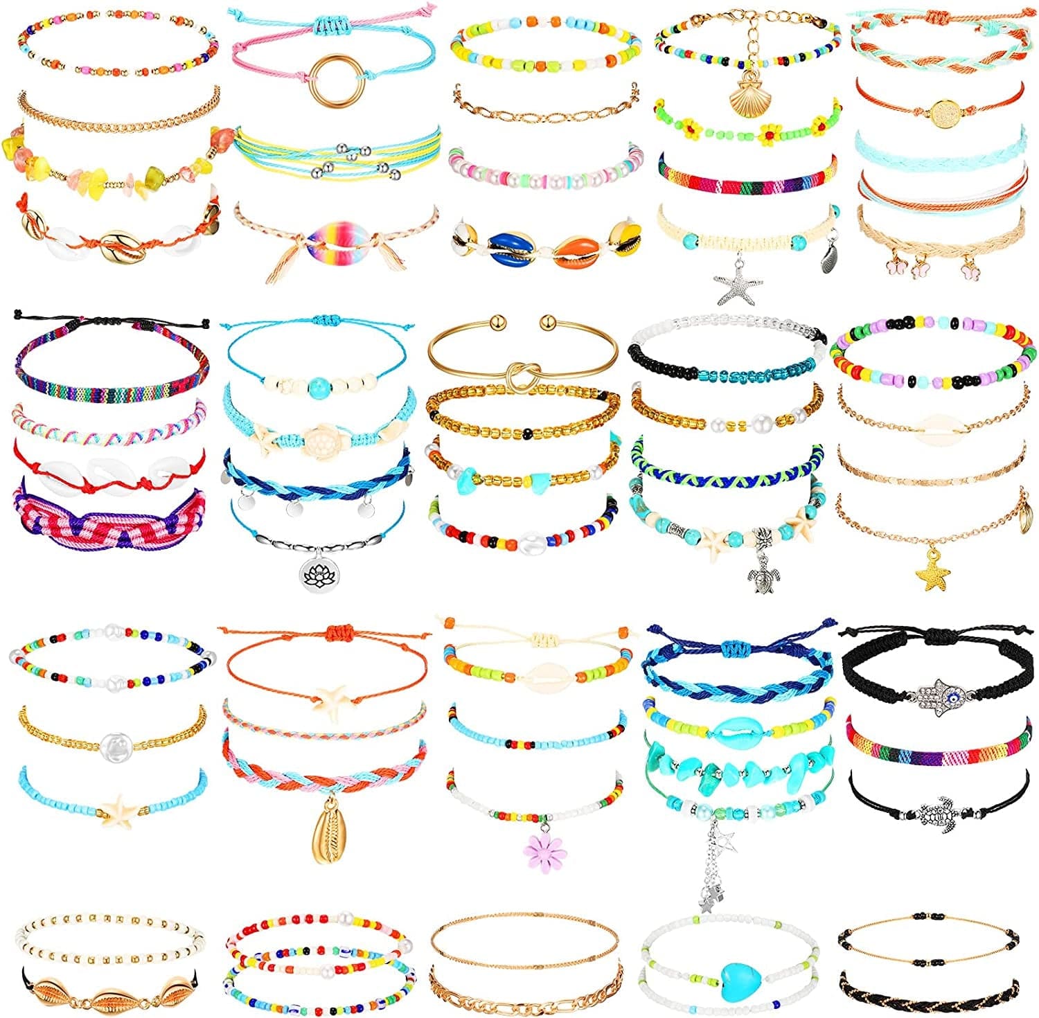 66 Pieces Surfer Wave Friendship Bracelets for Teens Girls Braided Handmade Ocean Bracelets Sunflower Aesthetic String Boho Adjustable Bracelets Jewelry Accessories for Women Men Gifts (Bright Style) Apparel & Accessories > Jewelry > Bracelets Sureio Vivid Style  