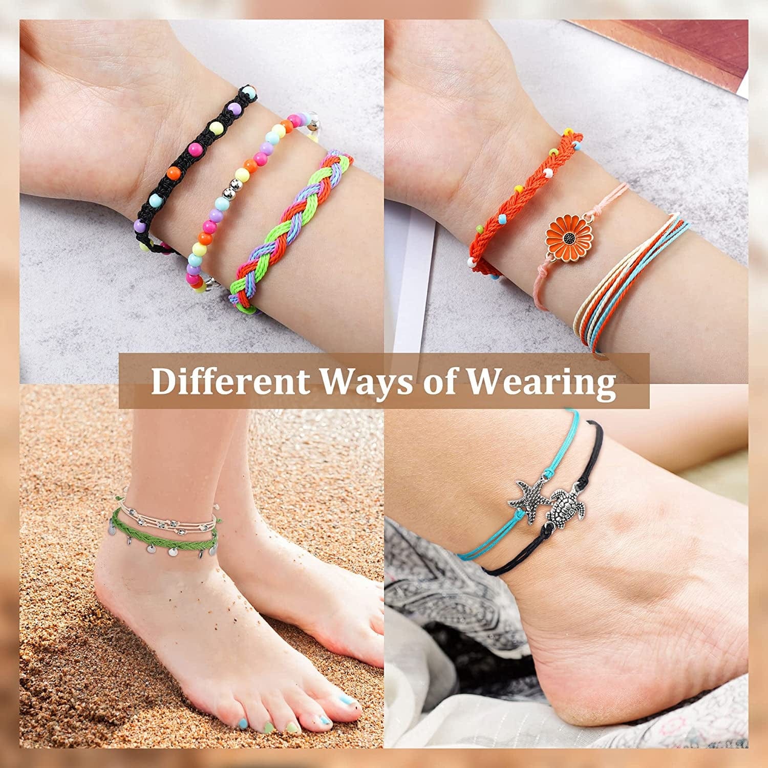 66 Pieces Surfer Wave Friendship Bracelets for Teens Girls Braided Handmade Ocean Bracelets Sunflower Aesthetic String Boho Adjustable Bracelets Jewelry Accessories for Women Men Gifts (Bright Style) Apparel & Accessories > Jewelry > Bracelets Sureio   