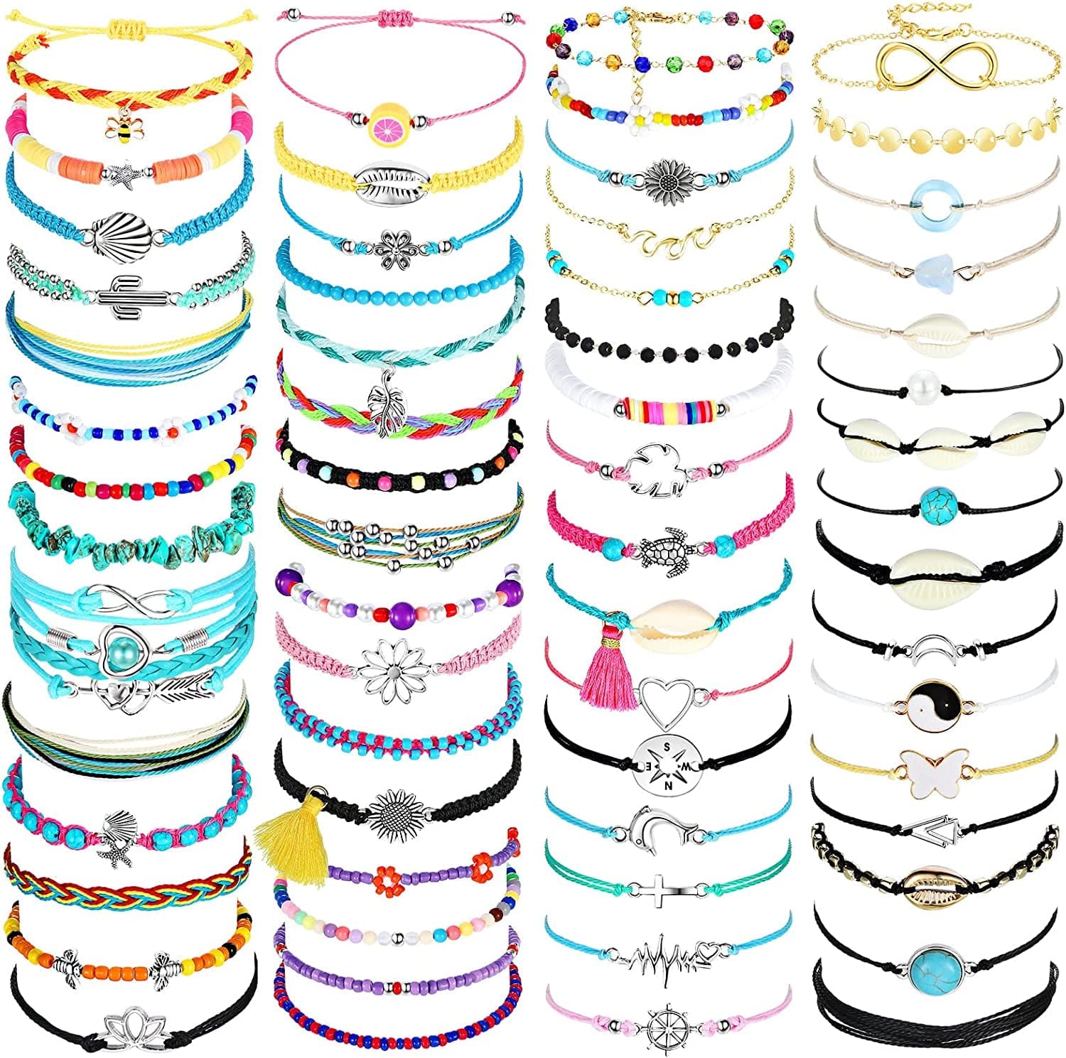 66 Pieces Surfer Wave Friendship Bracelets for Teens Girls Braided Handmade Ocean Bracelets Sunflower Aesthetic String Boho Adjustable Bracelets Jewelry Accessories for Women Men Gifts (Bright Style) Apparel & Accessories > Jewelry > Bracelets Sureio Lovely Style  