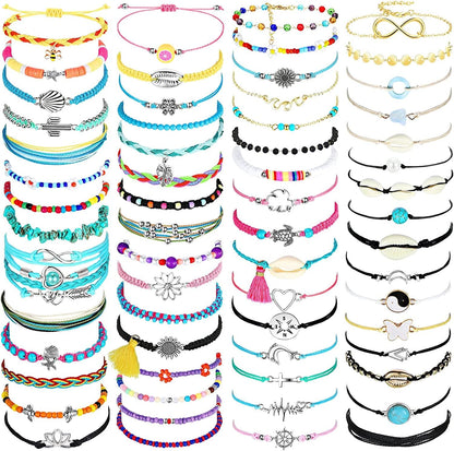 66 Pieces Surfer Wave Friendship Bracelets for Teens Girls Braided Handmade Ocean Bracelets Sunflower Aesthetic String Boho Adjustable Bracelets Jewelry Accessories for Women Men Gifts (Bright Style) Apparel & Accessories > Jewelry > Bracelets Sureio Lovely Style  