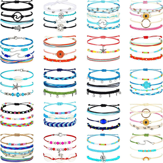 66 Pieces Surfer Wave Friendship Bracelets for Teens Girls Braided Handmade Ocean Bracelets Sunflower Aesthetic String Boho Adjustable Bracelets Jewelry Accessories for Women Men Gifts (Bright Style) Apparel & Accessories > Jewelry > Bracelets Sureio Bright Style  
