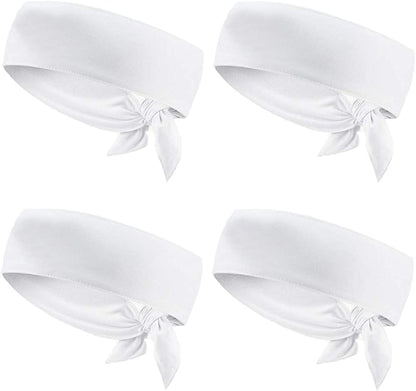 Sweat Wicking Head Tie, Tie Back Headband, Tie up Hair Band for Men Women Kids Girls Boys, Athletic Ninja Sweatband Head Wraps, Pirates Bandana Headwrap for Tennis, Workout Apparel & Accessories > Clothing Accessories > Bandanas & Headties JHYWELL White 4 Pack  