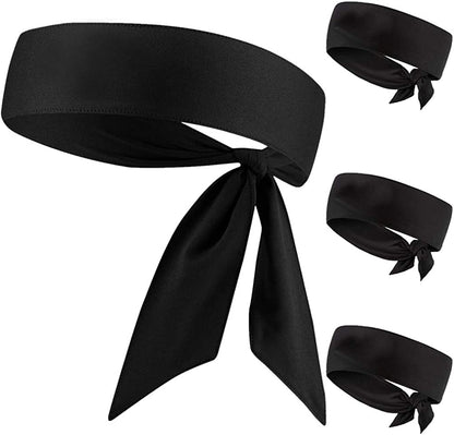 Sweat Wicking Head Tie, Tie Back Headband, Tie up Hair Band for Men Women Kids Girls Boys, Athletic Ninja Sweatband Head Wraps, Pirates Bandana Headwrap for Tennis, Workout Apparel & Accessories > Clothing Accessories > Bandanas & Headties JHYWELL Black 4 Pack  