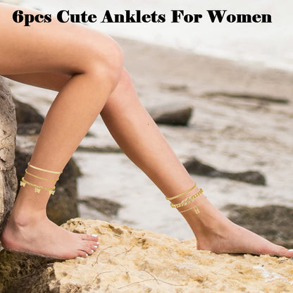 Ronglry 5Pcs Gold Ankle Bracelets for Women Girls Cuban Link Ankle Bracelet Cuban Chain Anklet Butterfly Anklet Set Rhinestone Tennis Anklet Adjustable Layered Link Anklets Summer Beach Gifts Apparel & Accessories > Jewelry > Anklets Ronglry   