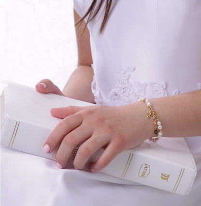 Children'S 14K Gold-Plated Bracelet And/Or Necklace with Cultured Pearls and Cross Charm for Baptism, Christening or First Communion Gift for Girls Apparel & Accessories > Jewelry > Bracelets Cherished Moments   