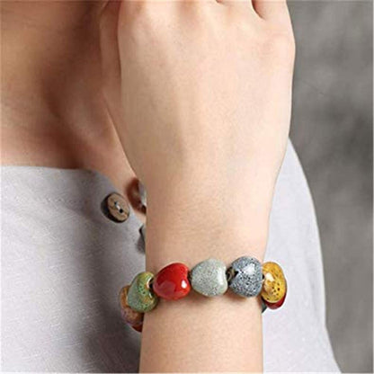 Hica Women Girls Ceramic Bracelet Heart Shape Bangle Handmade Bracelet Colorful Anklet Simple Ethnic Style Variety of Shapes Stretchy Hand Chain-3 Pcs Apparel & Accessories > Jewelry > Anklets Hica   