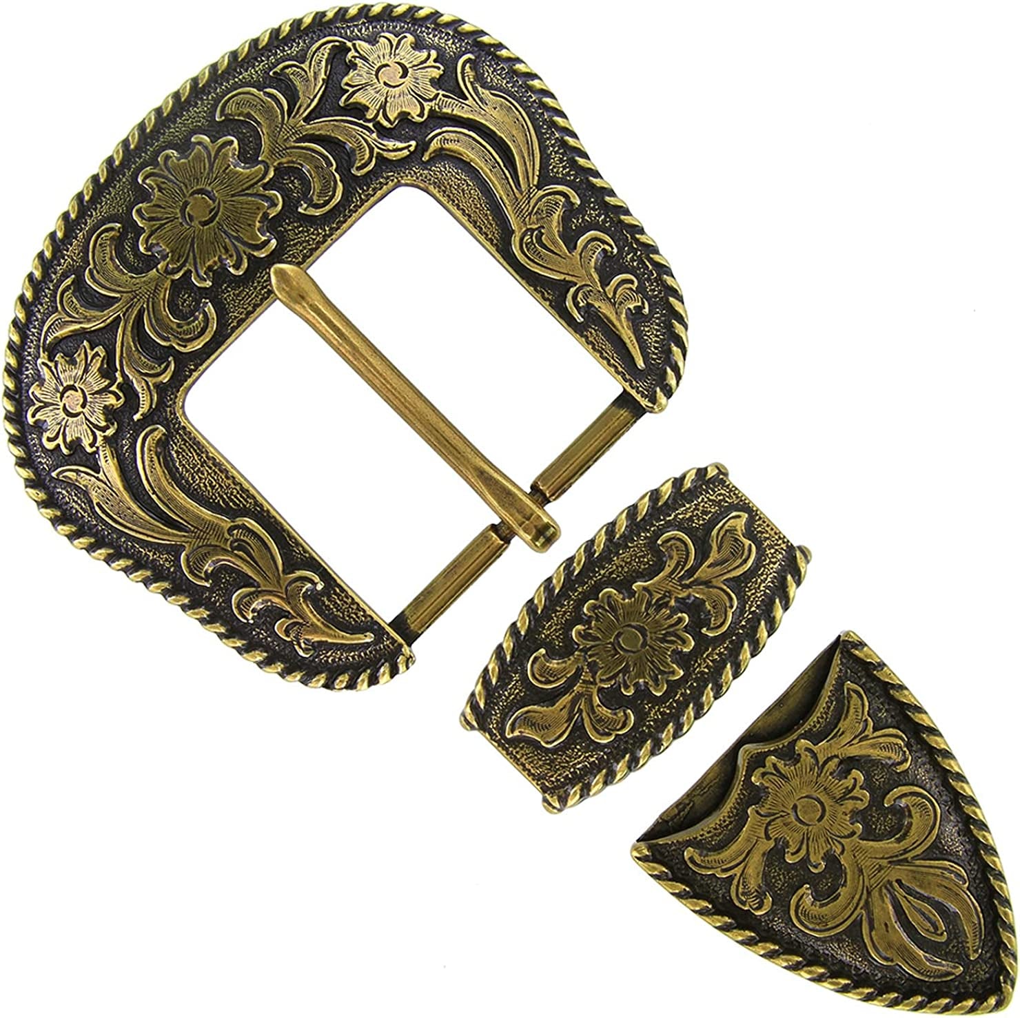 Cowboy Cowgirl Western Floral Engraved Replacement Belt Buckle Set Fits 1-1/2"(38Mm) Belt Strap Apparel & Accessories > Clothing Accessories > Belt Buckles Cowboy Craft Antique Brass  