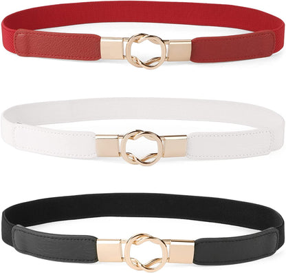 JASGOOD 2 Pack 3 Pack Women Retro Elastic Stretchy Metal Buckle Skinny Waist Belt 1 Inch Wide Apparel & Accessories > Clothing Accessories > Belts KYLIE MAX K-black+white+red FIts Waist 35"-38" 