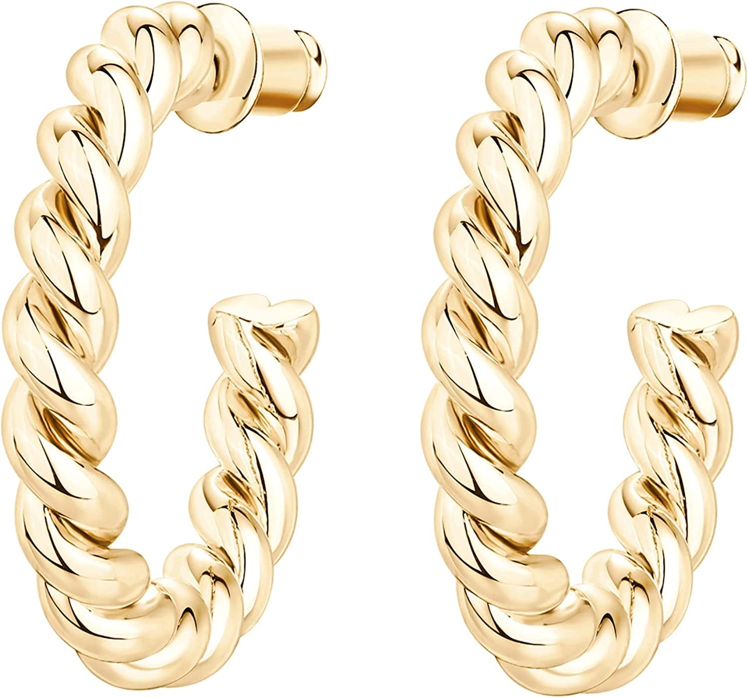 PAVOI 14K Gold Plated 925 Sterling Silver Twisted Rope round Hoop Earrings in Rose Gold, White Gold and Yellow Gold Apparel & Accessories > Jewelry > Earrings PAVOI   