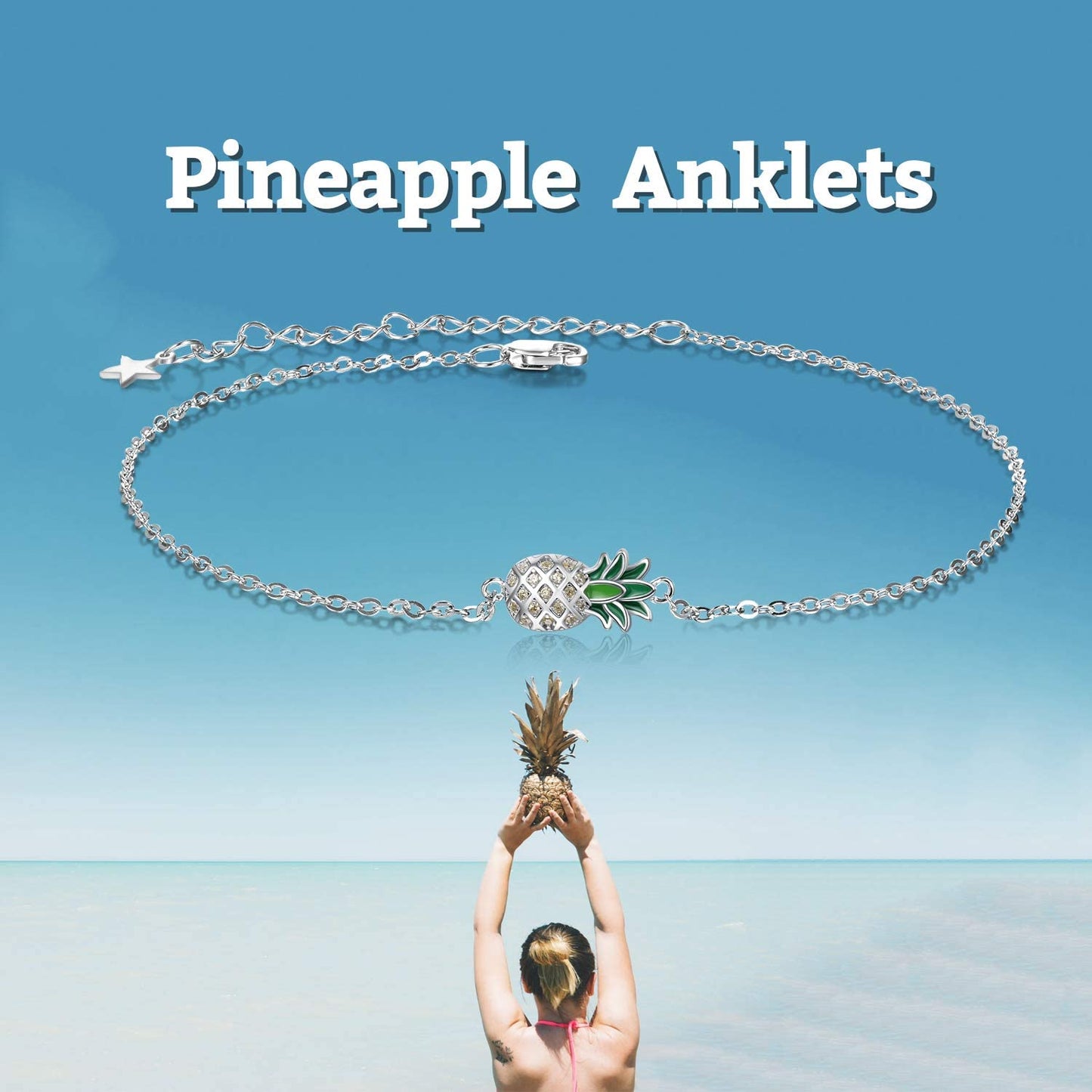 Pineapple/Mushroom/Star/Mountain Anklets Sterling Silver Adjustable Chain Link Ankle Bracelets Beach Anklet Jewelry for Women Teens Apparel & Accessories > Jewelry > Anklets LUHE   