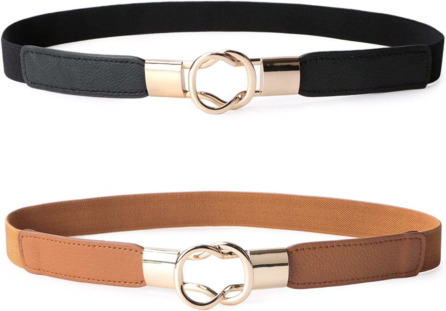 JASGOOD 2 Pack 3 Pack Women Retro Elastic Stretchy Metal Buckle Skinny Waist Belt 1 Inch Wide Apparel & Accessories > Clothing Accessories > Belts KYLIE MAX A-black+brown FIts Waist 35"-38" 