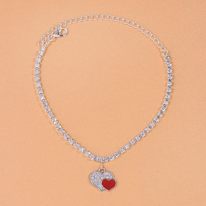Rhinestone Heart Ankle Bracelets for Women Girls Crystal Tennis Chain Anklet Love Heart Foot Jewelry Beach Hip Hop Jewelry Apparel & Accessories > Jewelry > Anklets Fenix-us   