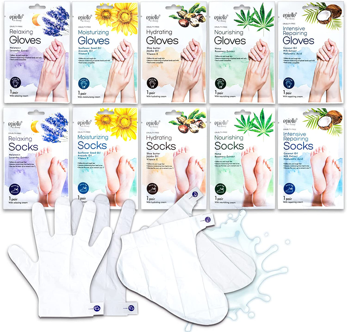 Epielle New Moisturizing Socks and Gloves for Hand and Foot Care | Assorted 10 Pairs (5 Gloves & 5 Socks) Stocking Stuffers!! Health & Beauty > Personal Care > Foot Care Epielle   