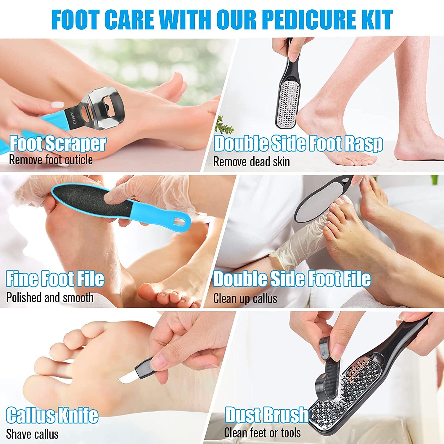 Pedicure Kit, Foot File Set 14 in 1, Professional Manicure Nail Foot Spa Care Tools Double Sided Files Scraper Rasp Heel Feet Peel Dead Skin Remover Callus Exfoliator for Women/Men/Mother’S Day Gift Health & Beauty > Personal Care > Foot Care Wainbowa   