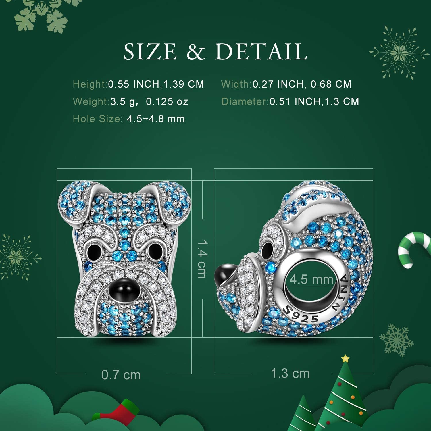 NINAQUEEN "Frodo the Schnauzer" Sterling Silver Christmas Gifts Charms for Dog Lovers, Compatible with Charms Bracelet and Necklace, Jewelry Box Included for Gift Apparel & Accessories > Jewelry > Bracelets NINAQUEEN Charms   