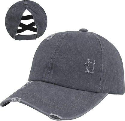 HGGE Womens Criss Cross Ponytail Baseball Cap Adjustable High Messy Bun Ponycap Quick Drying Hat Apparel & Accessories > Clothing Accessories > Hats HGGE Z-dark Grey  
