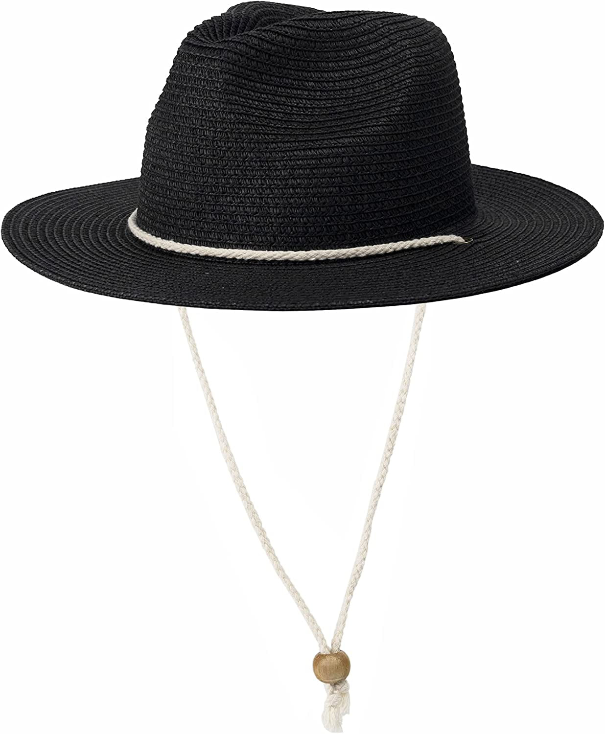 Koreshion Women Straw Panama Hat Summer Wide Brim Fedora Cap Beach Sun Hats UPF50+ Apparel & Accessories > Clothing Accessories > Hats Koreshion Black  