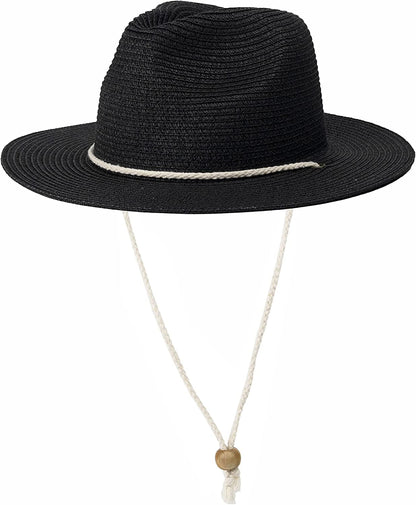 Koreshion Women Straw Panama Hat Summer Wide Brim Fedora Cap Beach Sun Hats UPF50+ Apparel & Accessories > Clothing Accessories > Hats Koreshion Black  