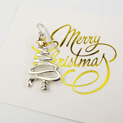 Cute Christmas Tree Piercing Dangle Earrings Golden Silver Two Tone Women Girls Holiday Gift Apparel & Accessories > Jewelry > Earrings RareLove   